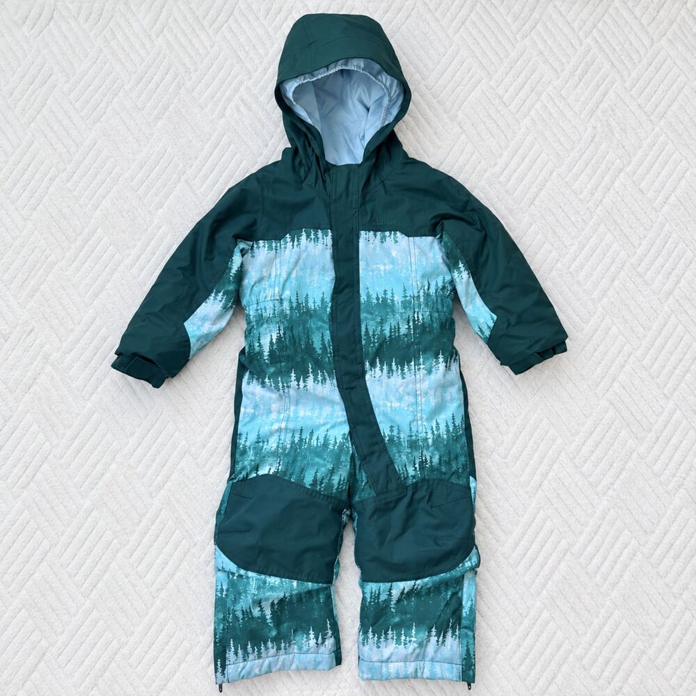 L.L. Bean Toddler 2T Cold Buster Forest Print Thinsulate Hooded Snowsuit Teal